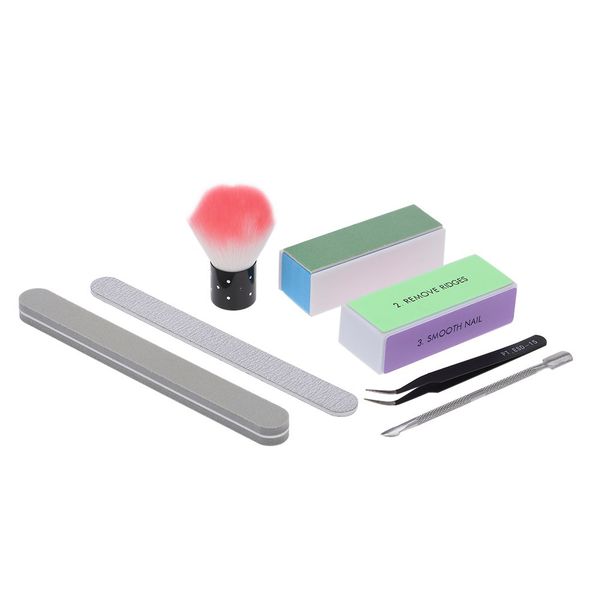 

7-in-1 nail polish gel remover tools kit with nail brush sanding files clips pusher tweezers 4 way buffer block nail shiner sponge