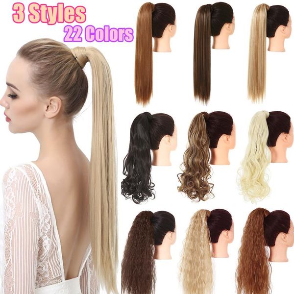 

fake false ponytail hair extension wig clip in straight kinky curly long synthetic wrap around pony tail black blonde h wmtaso, Black;brown