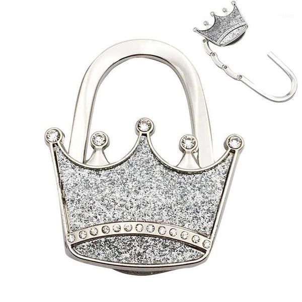 

textured metal crown shape handbag bag purse hanger table hook shimmery fping1