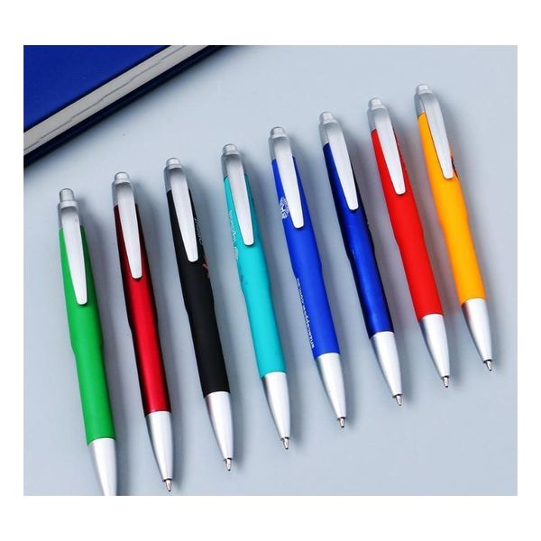 

plastic rubber with custom logo printing fast delivery black refill ballpoint pen ball pen personalized promo sqcqnh ppshop01, Blue;orange