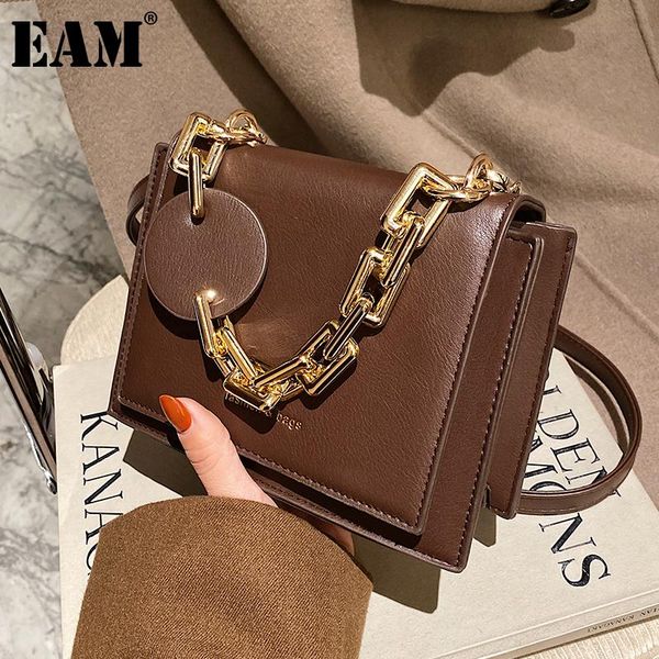 

cross body [eam] women vintage square chains pu leather flap personality all-match crossbody shoulder bag fashion tide 2021 18a1209