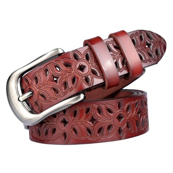 

belts women's luxury leather belt hollow carved pin buckle jeans highgrade cowhide wild casual fashion vintage waistband, Black;brown