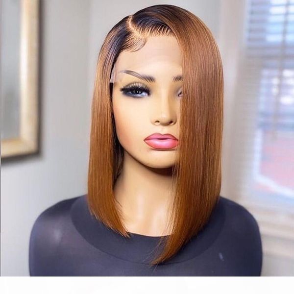 

4x4 150% density 1b 30 highlight color wig short bob wig ombre lace front human hair for women brazilian remy hair closure, Black;brown