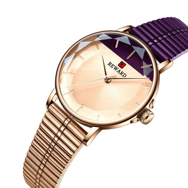 

women's watch reward personalized color contrast inswind fashion brand women's watch waterproof three pin flower glass quartz watc, Slivery;brown