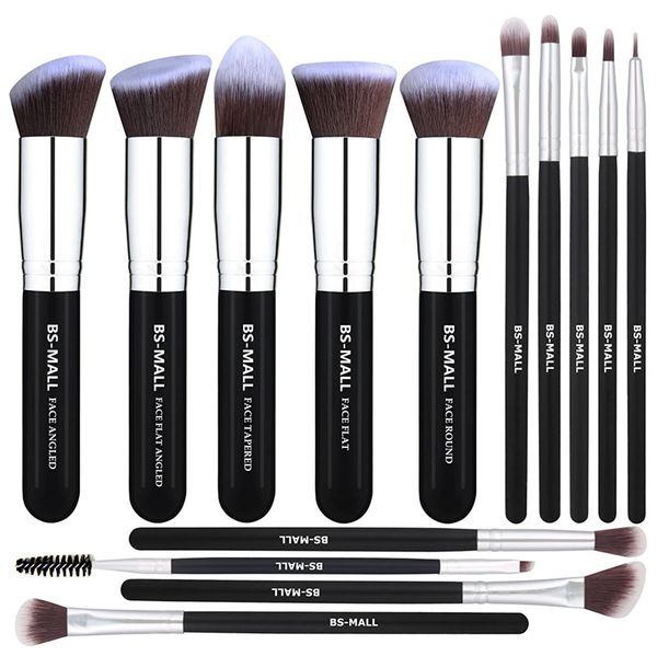 

bs-mall(tm) makeup brush premium 14 piece set synthetic foundation concealer eye shadow silver black makeup brush set (silver black