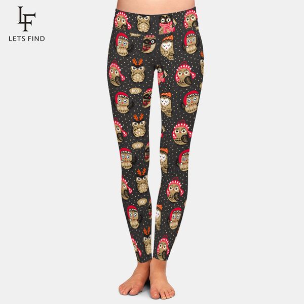 

letsfind high quaility leggings winter owl digital printing women high waist leggings workout plus size women pants lj201104, Black