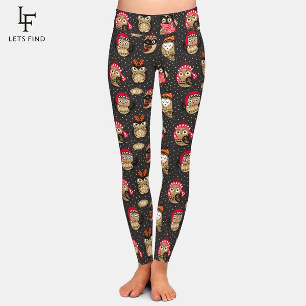 LETSFIND High Quaility Leggings Winter Owl Stampa digitale Donna Leggings a vita alta Allenamento Plus Size Pantaloni donna LJ201104