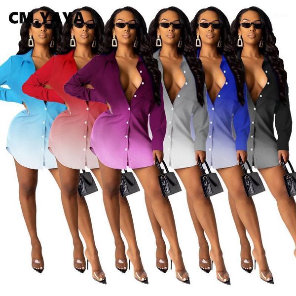 

casual dresses cm.yaya gradient women button up blouses style dress1, Black;gray