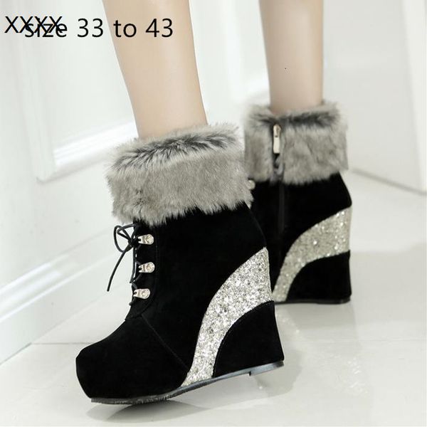

fashion luxury designer women shoes woman ankle booties sequined platform wedge high heel fur boots size 33 to 42 43, Black