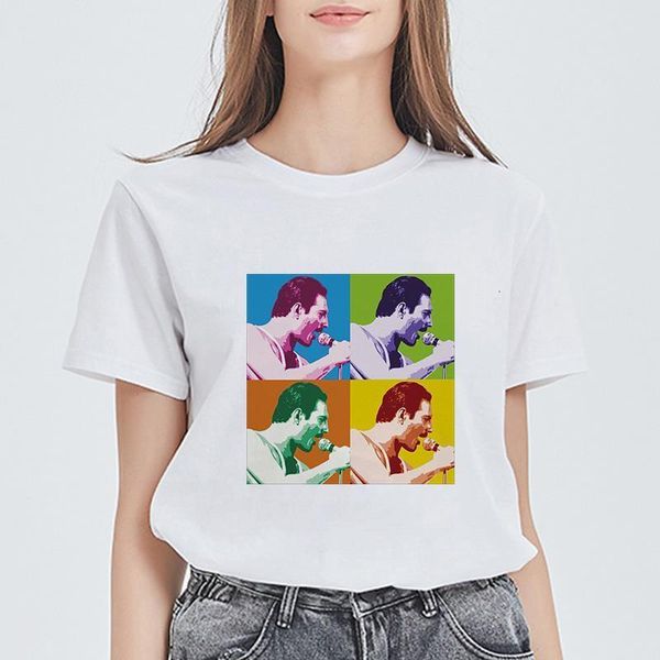 

plus size women summer short sleeve t-shirt streetwear queen singer freddie mercury printed women tshirt white o-neck top