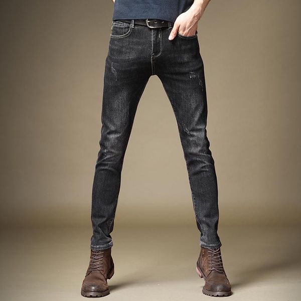 

men's jeans autumn men casual black slim fit pencil pants, Blue