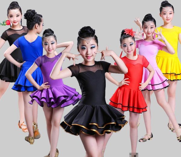 

ballroom latin dresses dance dress for girls salsa dress kids rumba 2020 children spandex samba skirt tango competition clothes, Black;red
