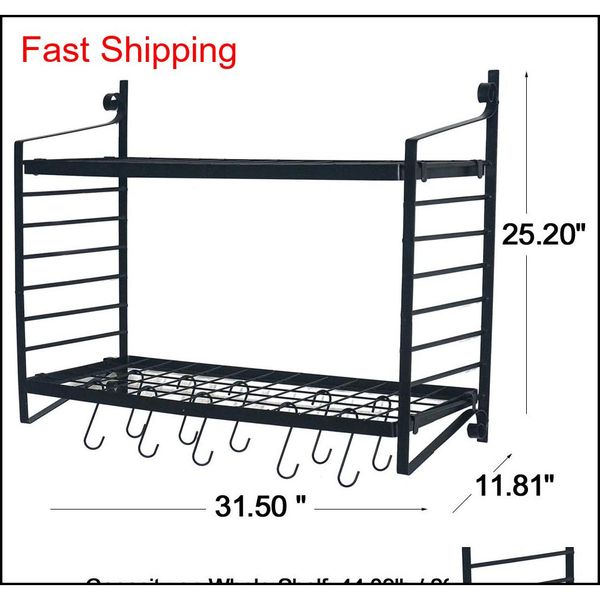 

waco pot rack, 10 hooks 2-tiered metal wall mounted, home restaurant kitchen cookware holder pan pot lid organiz qyldbg dh_seller2010