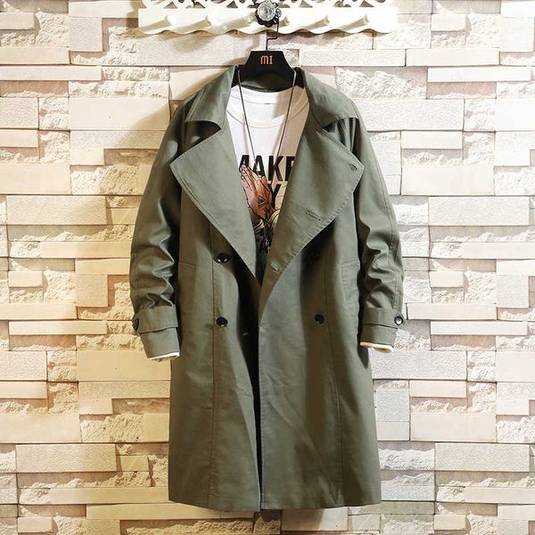 

2020 autumn new korean large double breasted temperament long windbreaker jaet men's wear, Tan;black