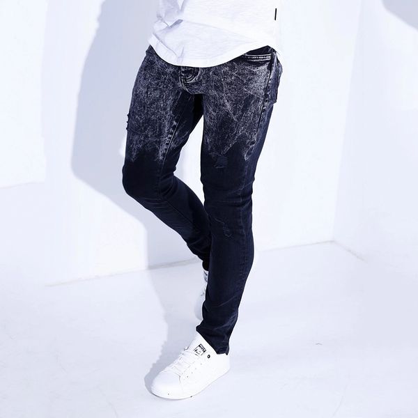 

2021 men's european code fashion casual snowflake jeans with holes, Blue