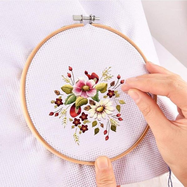 

embroidery starter kit cross stitching sewing kit includes embroidery stitching punch needle set bamboo hoop 50 color1, Black
