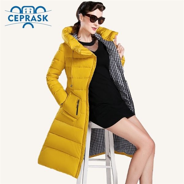 

ceprask new winter jacket women plus size long fashionable women's winter coat hooded warm down jacket parka 201217, Black