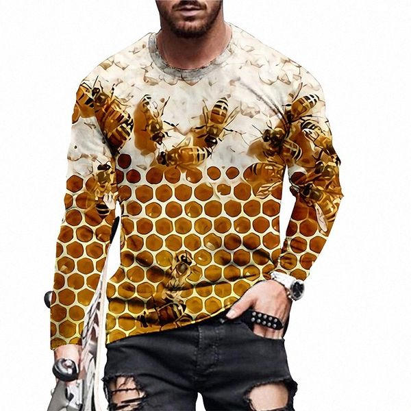 

men's t shirt 3d print graphic prints honeycomb bee crew neck daily holiday print long sleeve casual designer big and tall yellow b6cv, White;black