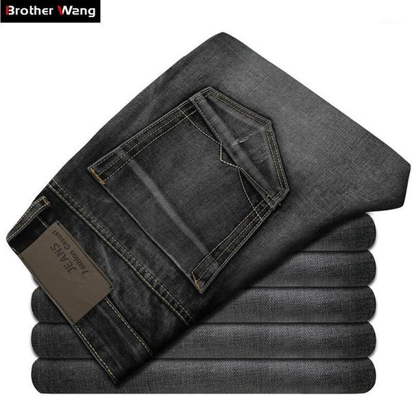 

2021 new men's jeans dark gray male fashion leisure slim jeans brand men's clothing1, Blue