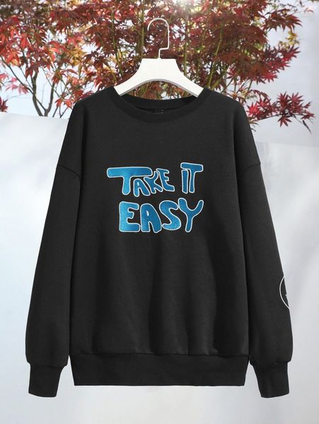 

x alexajude letter embroidery drop shoulder pullover d5lt#, White;black
