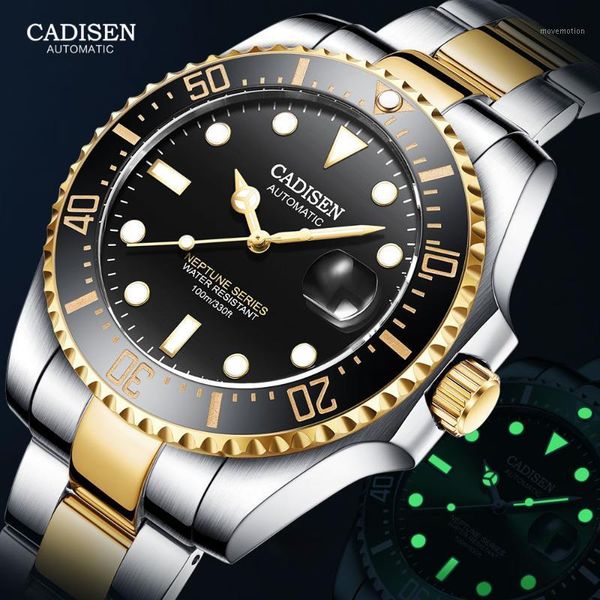 

cadisen luxury automatic mechanical watches men 2020 brand 100m waterproof wrist watch man stainless steel water gost luminous1, Slivery;brown