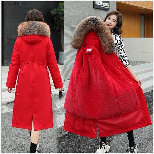 

winter coat women 2021 fashion winter jacket women fur lining cotton padded parka outwear hooded female jacket warm g8411, Black