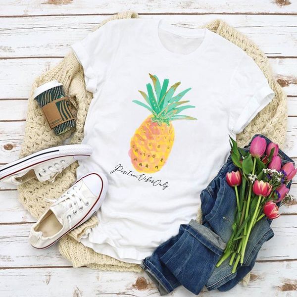 

women graphic pineapple fruit cartoon 90s print summer t-shirt shirt lady clothes womens clothing tee female t shirt, White