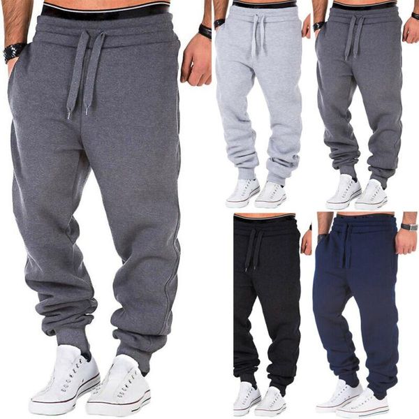 

men's pants 2021 fashion mens loose trousers sport gym exercise tracksuit skinny jogging joggers sweat rope tie slim fit, Black