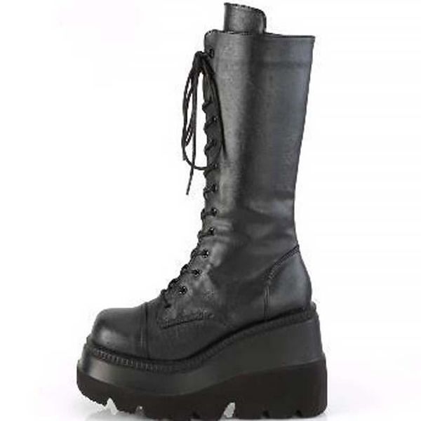 

2020 fashion chunky boots women leather winter wedge boots motorcycle female waterproof platform shoes non-slip botas mujer, Black