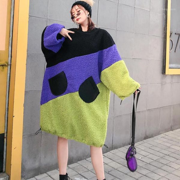 

z-zoux women hoodie lambs wool womens sweatshirts pullove long sleeve patchwork thickened women coat loose long woman 20201, Black