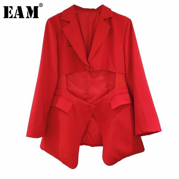 

[eam] women red irregular split big size blazer new lapel long sleeve loose fit jacket fashion tide spring autumn 2020 lj201021, White;black
