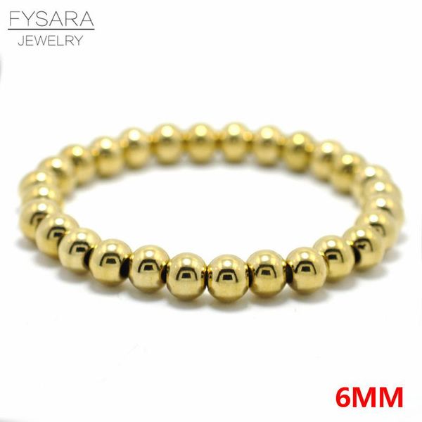 

fysara 6 8mm stainless steel gold color beaded bracelets bangles for women men jewelry biker bicycle bead stretchable bracelet wmteqy, Black