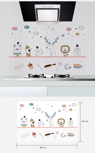 

2021 new product cartoon animal kitchen oil-proof, waterproof, high-temperature self-adhesive aluminum foil lampblack wall sticker