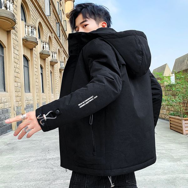

men's winter coat 2020 new trend versatile down korean leisure thickened warm tooling cotton clothing, Black