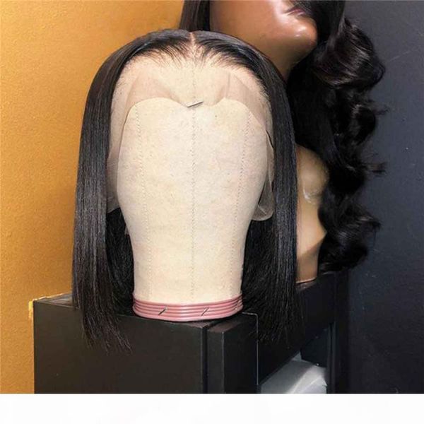 

13x6 lace front human hair wig silk straight middle part brazilian remy hair bleached knot glueless wig with baby, Black;brown