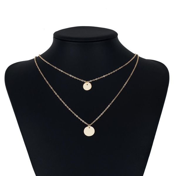 

золотой серебристый цвет круглые блестки монеты кулон ожерелье двойная цепь слоистые колье ожерелье воротник женское заявление ювелирные изд, Black