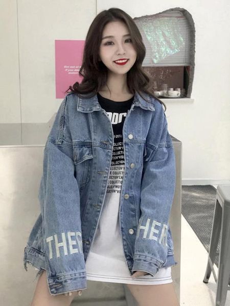 

spring and autumn new loose short section hand-worn denim jacket denim jacket1, Black;brown