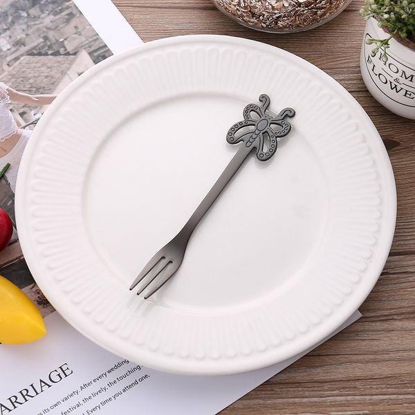 

stainless steel spoon fork butterfly creative fork dessert coffee stirring scoop multi color 3 8yj uu