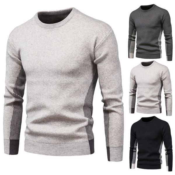 

2020 autumn winter new fashion casual men round neck striped pullover slim-fit warm long sleeve men's sweater q1113, White;black