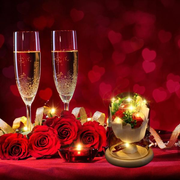 

1pc christmas gift immortal flower glass cover with led light home ornament