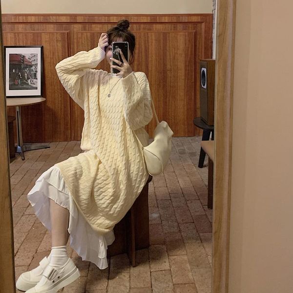 

make firm offers han edition, languid lazy loose line + white sweater dress a word skirt of tall waist skirt cake, White;black