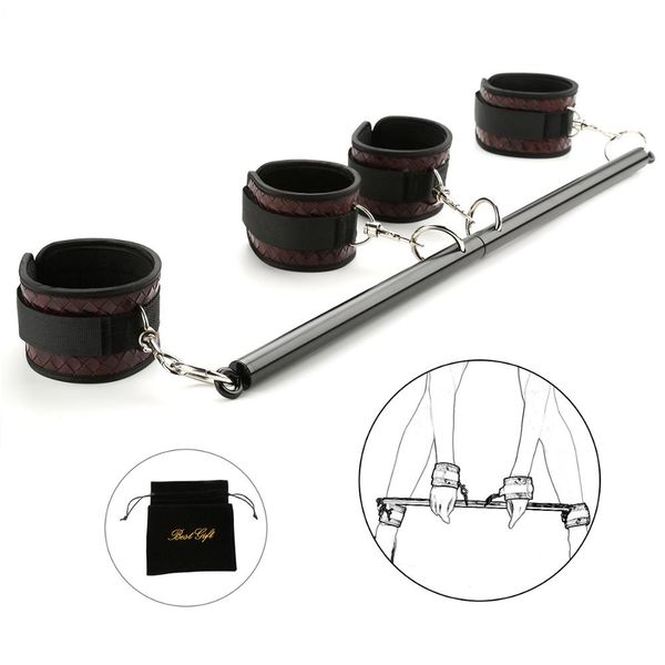 

expandable spreader bar with leather ankle wrist cuffs position master bondage restraint kit