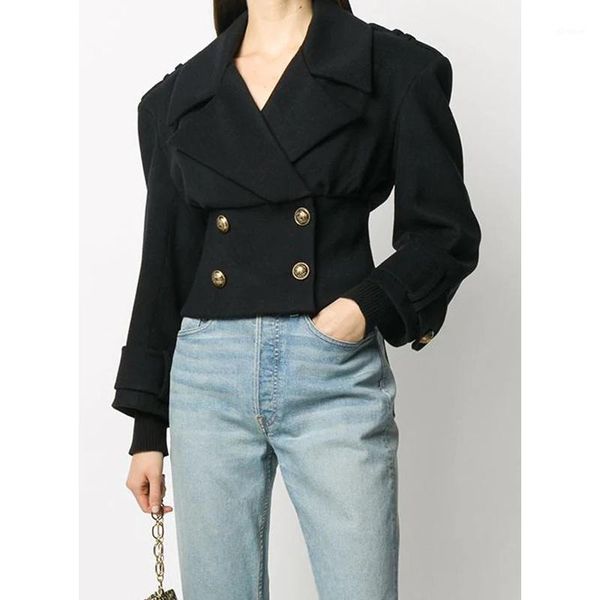 

10.29 new style exquisite fashion slim short wool coat women double breasted lapel long sleeve temperament overcoat1, Black