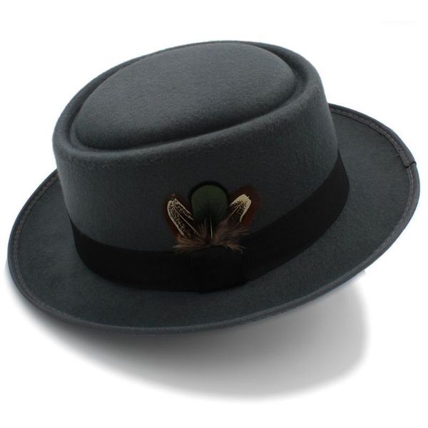 Cappelli a tesa larga Moda Donna Uomo Feltro Pork Pie Cappello Per Lad Crushable Ha Jazz Walter Papà Fedora Taglia 58CM1