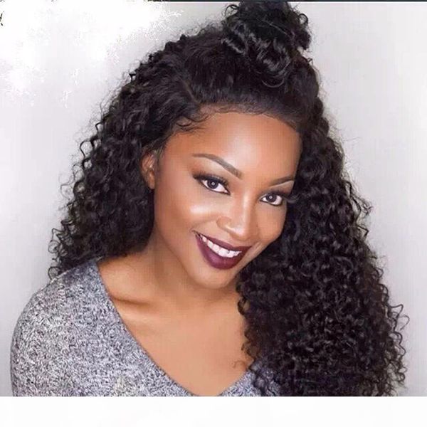 

brazillian curly full lace wigs with baby hair for black women part virgin hair lacefront wigs curly human hair lace front wig, Black;brown