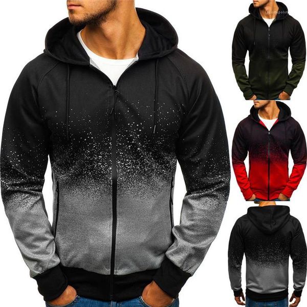 

long sleeve hooded teenager sweatshirts with zipper fashion slim mens hoodie gradient 3d mens cardigan hoodies autumn, Black