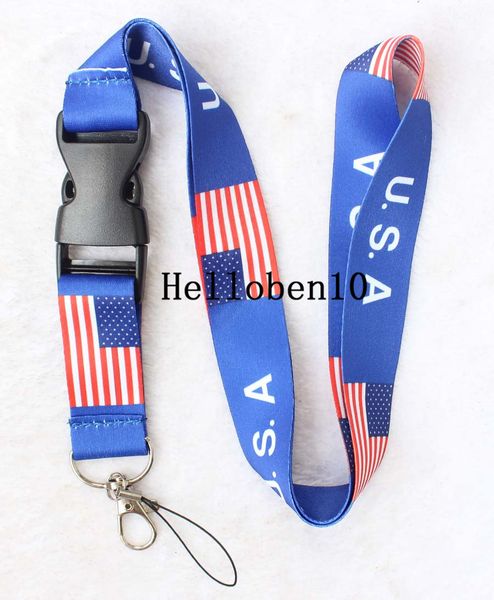 

key the united states lanyard flag of chain id badge cell phone holder neck strap blue, Silver