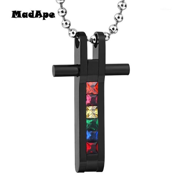 

pendant necklaces madape cross pendants & necklace black color stainless steel round bead chain 2021 fashion jewelry for women gift1, Silver