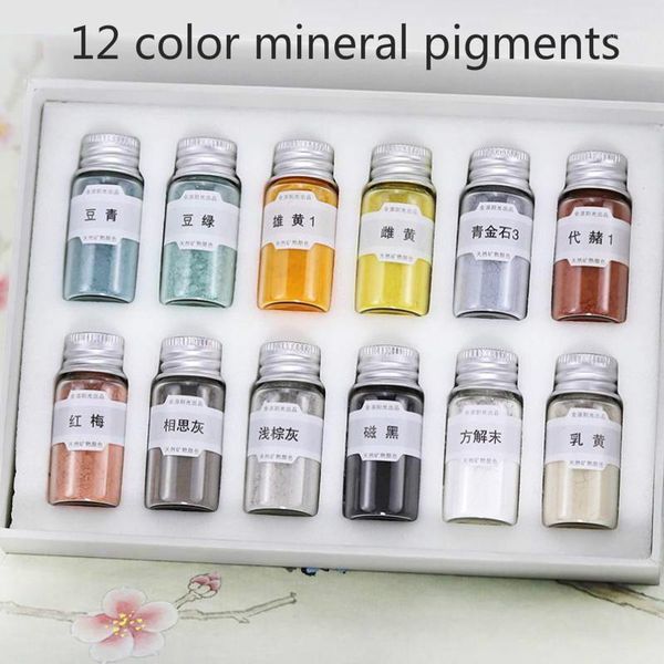 

gift sets 12 colors chinese painting mineral pigment set murals thangka meticulous watercolor paint1
