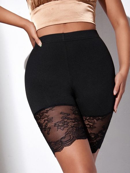 

sxy solid contrast lace biker shorts v9yj#, Black